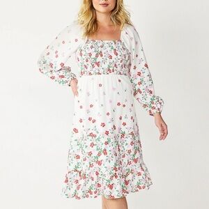 BOGO! Draper James Smocked Floral Linen Blend Midi Dress Size Small